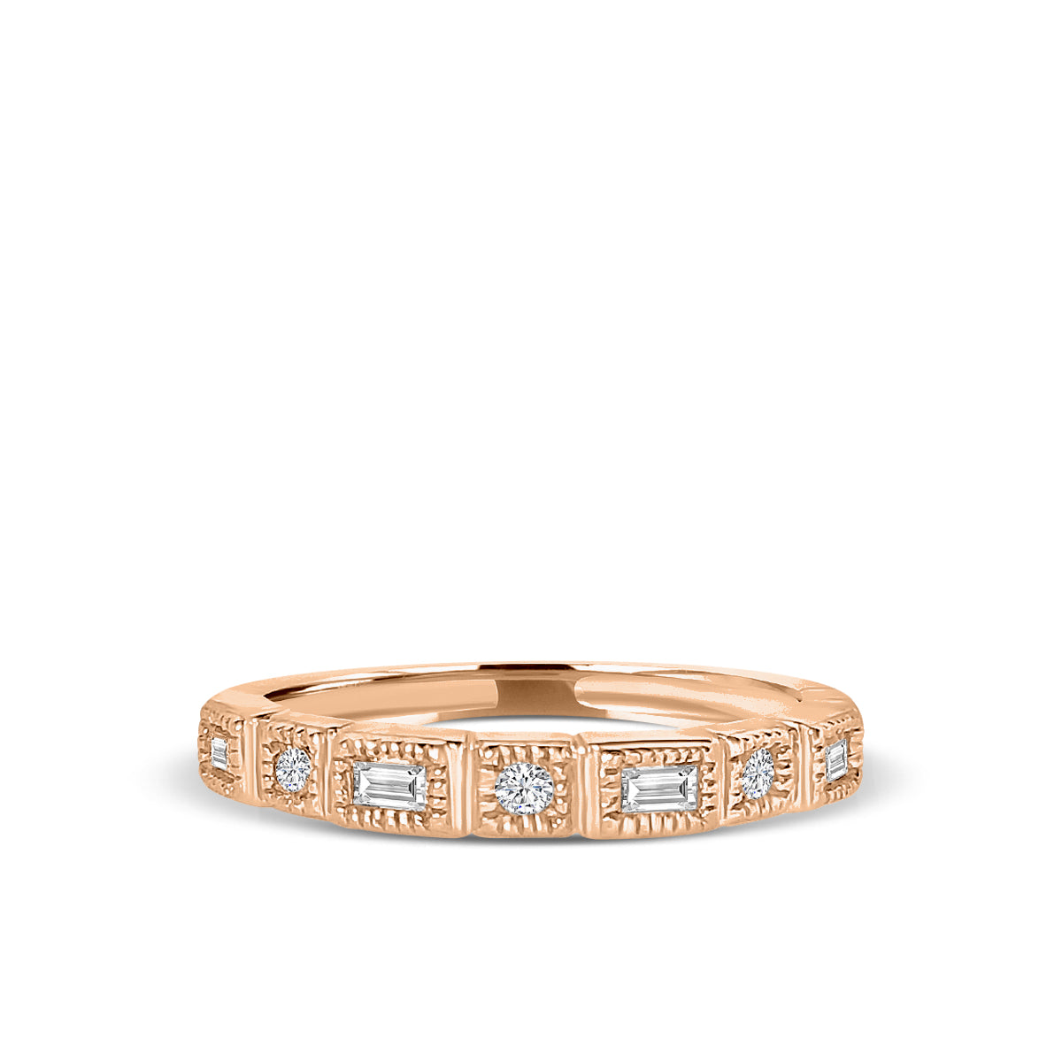0.21 Ctw Squared and Baguette Bezel with Milgrain Diamond Band