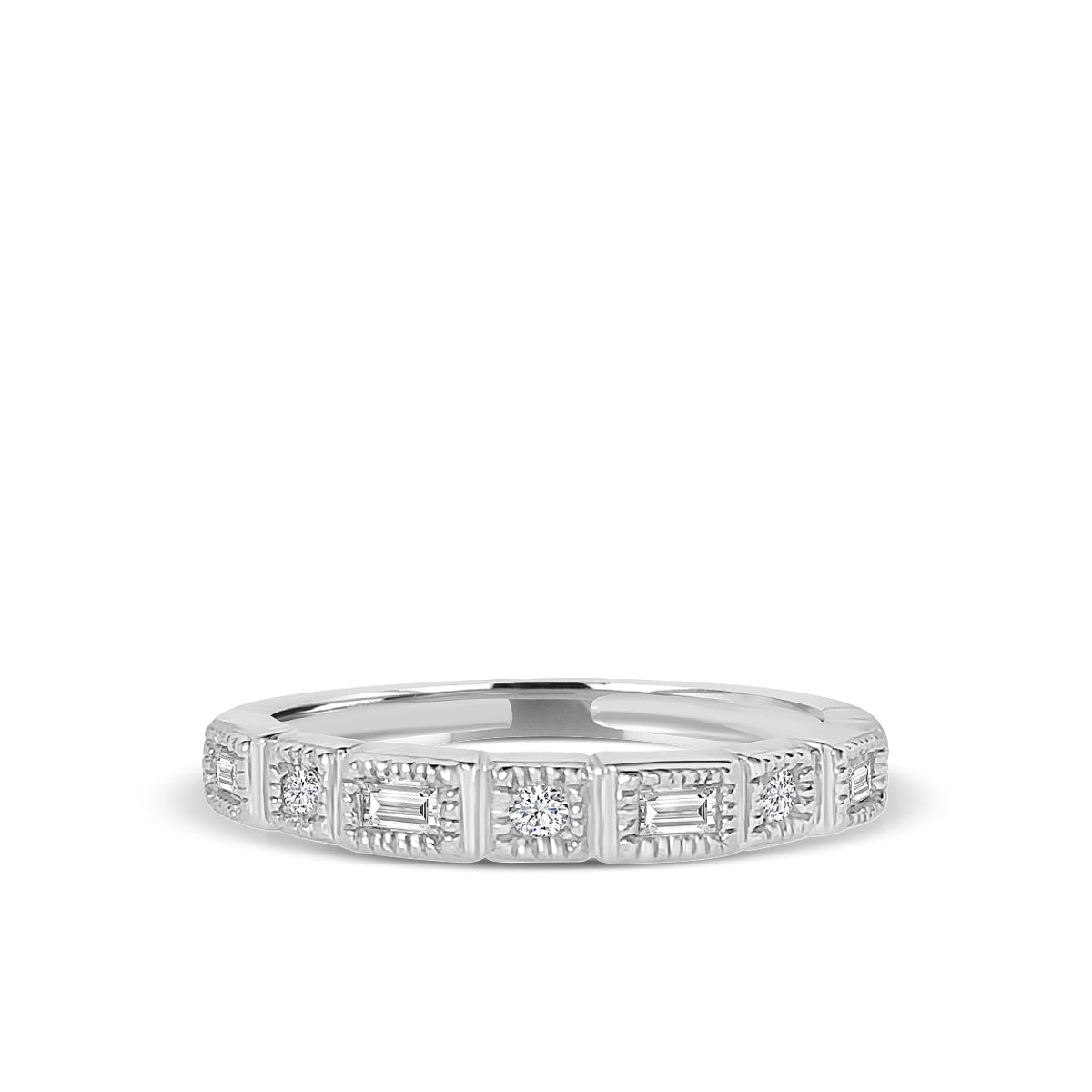 0.21 Ctw Squared and Baguette Bezel with Miligrain Diamond Band