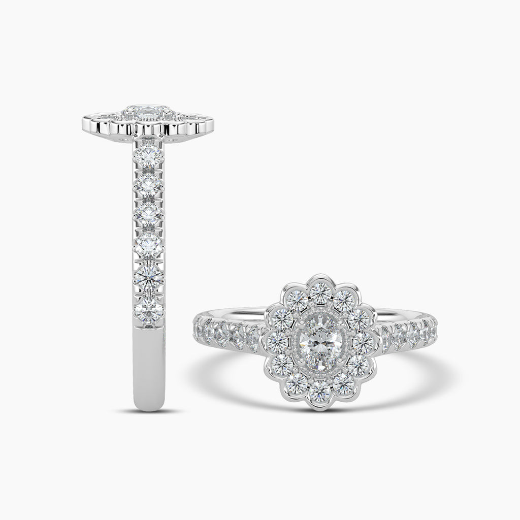 1 CTW Bridal oval flower Ring with 0.33 CT ov