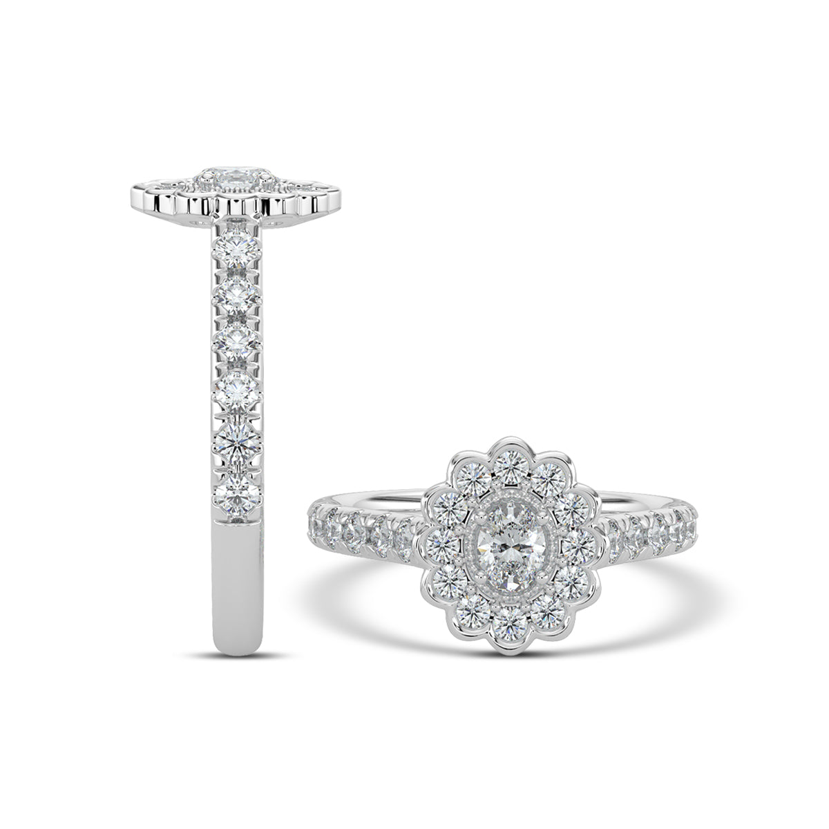 1 CTW Bridal oval flower Ring with 0.33 CT ov
