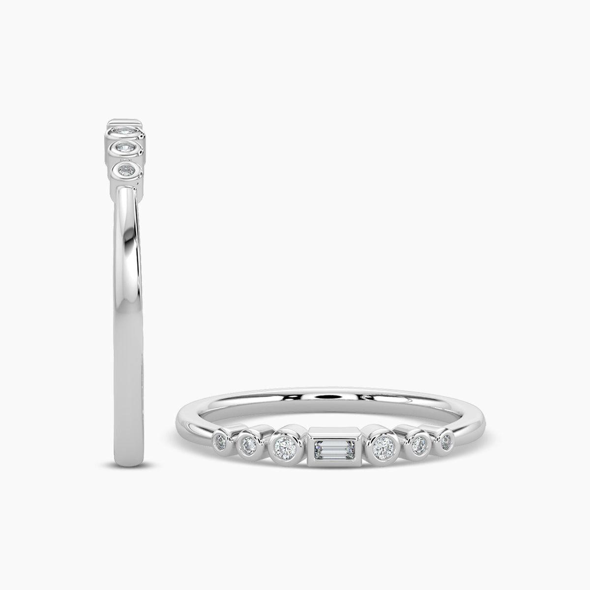 14KY 0.10 Ctw Dot with Center Baguette Diamond Band