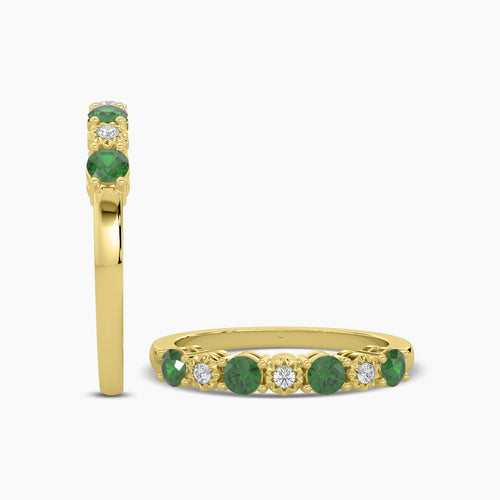 0.04 Ctw Diamond and Alt Emerald Diamond Band with Miracle Plate Setting.