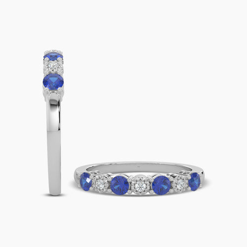 0.04 Ctw Diamond and Alt Sapphire Diamond Band with Miracle Plate Setting.