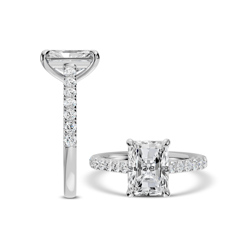 14KW 2.50 Ctw Classic Lab Grown Diamond Engagement Ring (2.00 Ctw Radiant Center) IGI-790671649-2.05 E;VS1