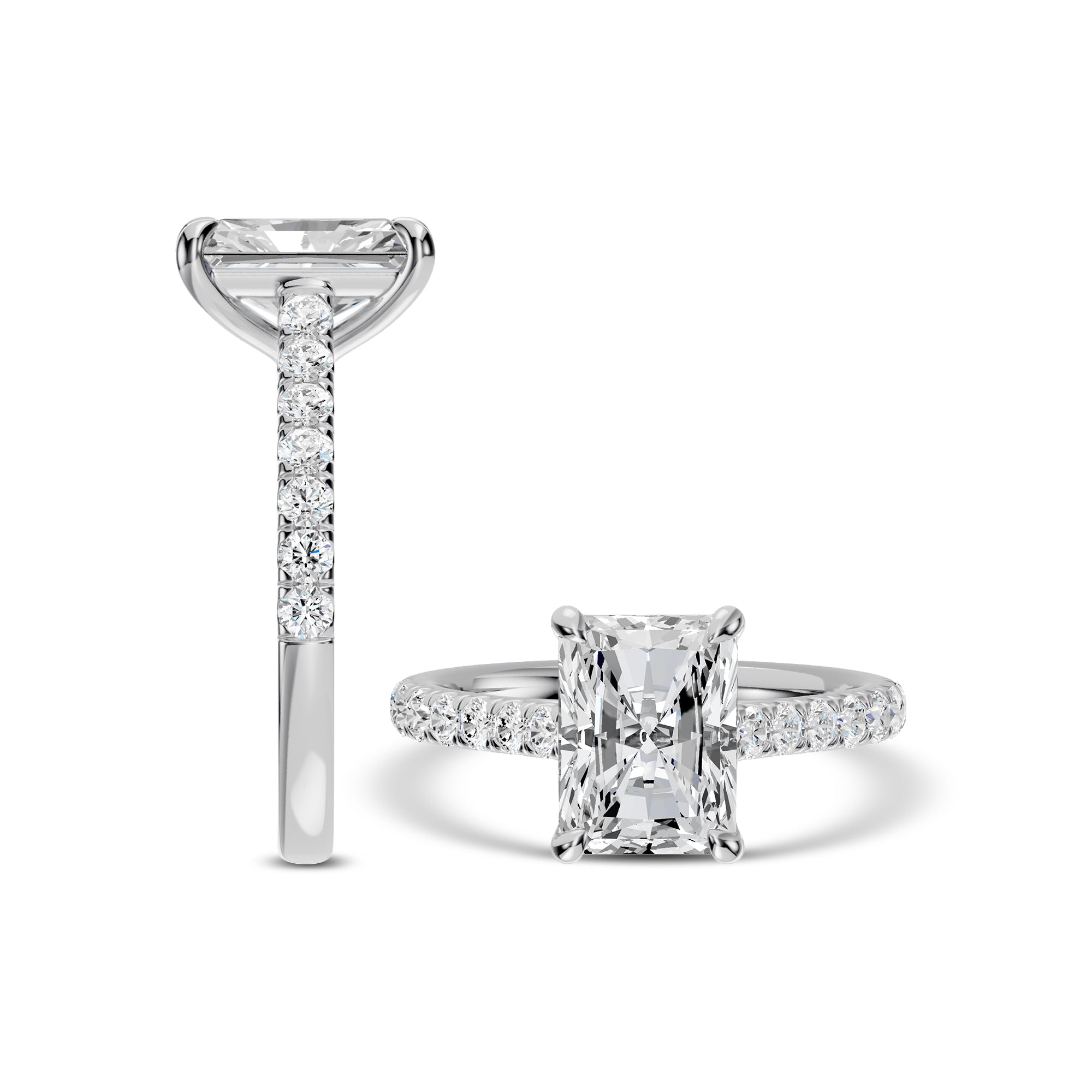 14KW 2.50 Ctw Classic Lab Grown Diamond Engagement Ring (2.00 Ctw Radiant Center) IGI-790671649-2.05 E;VS1