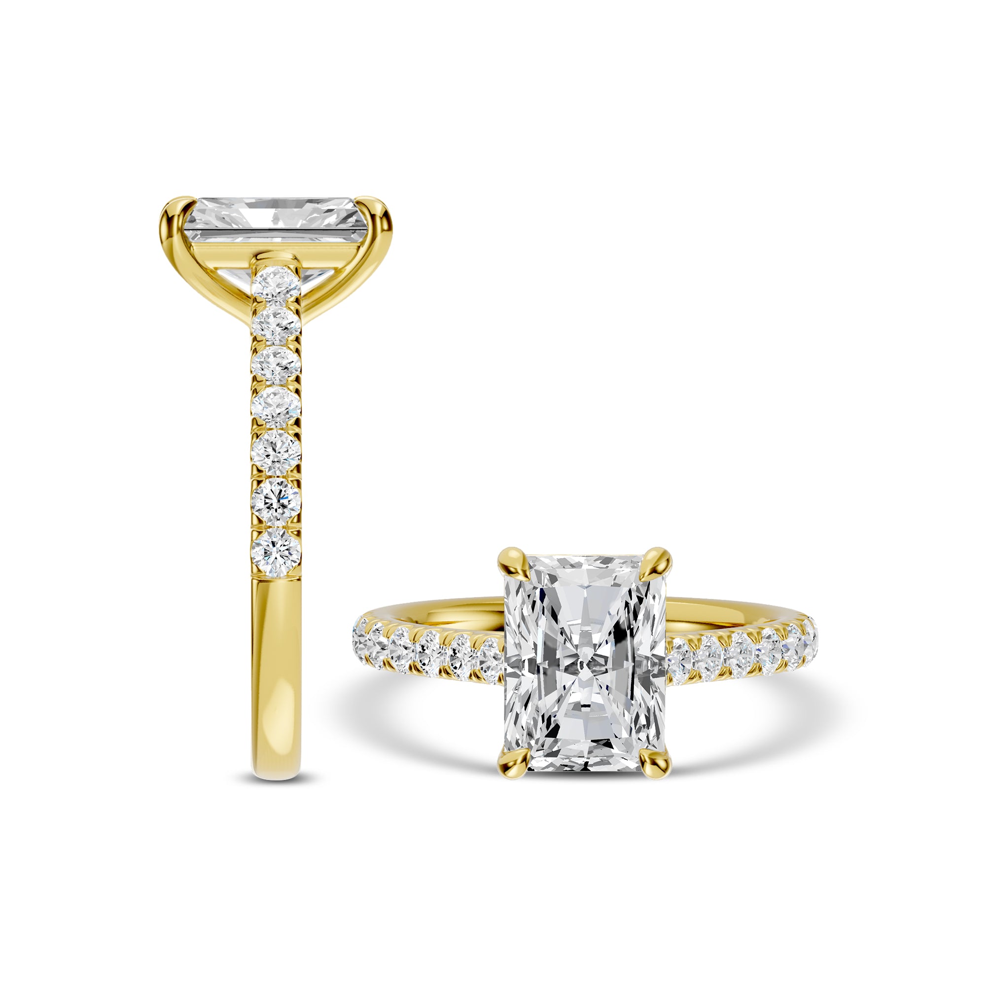 14KW 2.50 Ctw Classic Lab Grown Diamond Engagement Ring (2.00 Ctw Radiant Center) IGI-790671649-2.05 E;VS1
