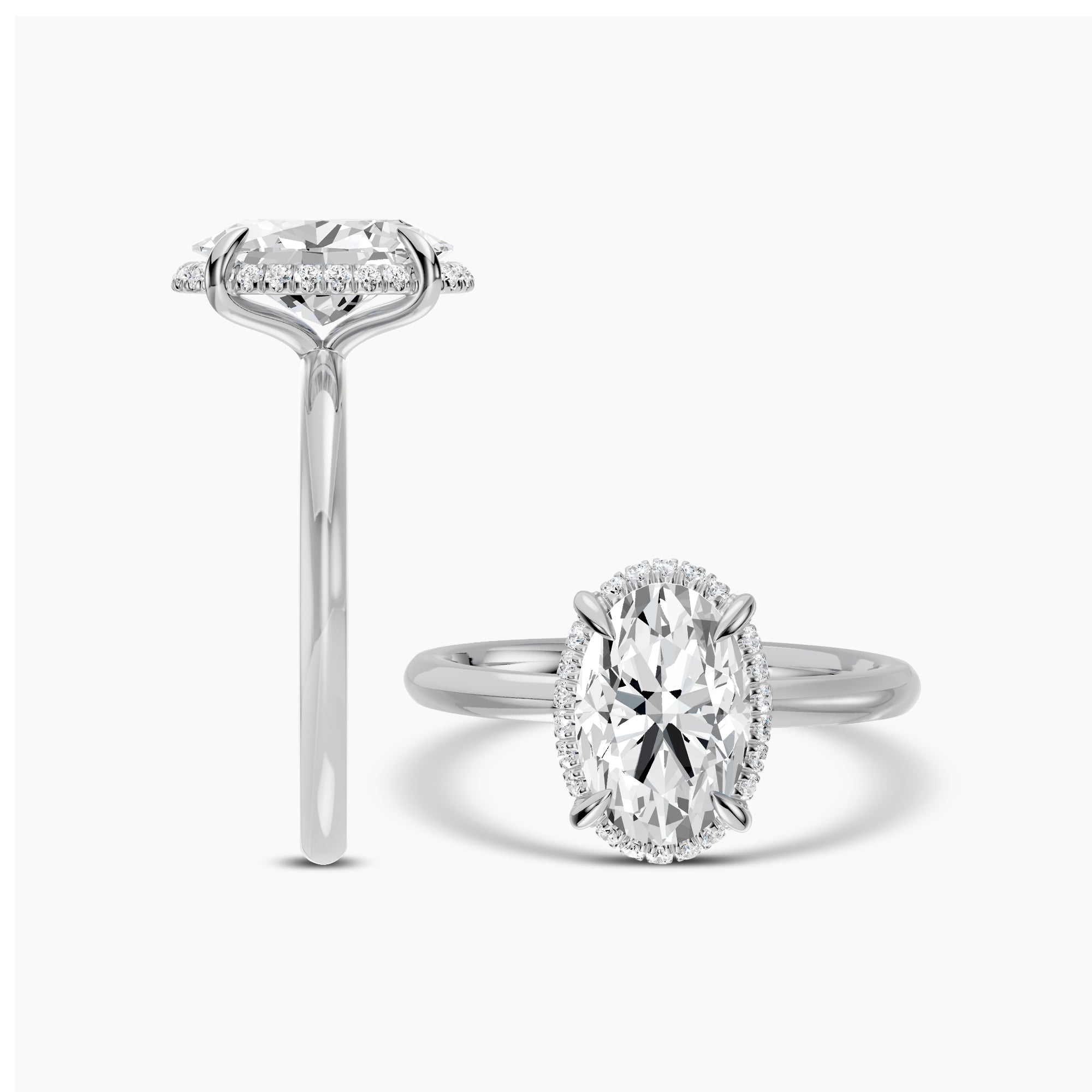 14KW 2.10 Ctw Classic Lab Grown Diamond Engagement Ring (2.00 Ctw Oval Center) With Hidden Halo EGL-791634541-2.09 E;VS2