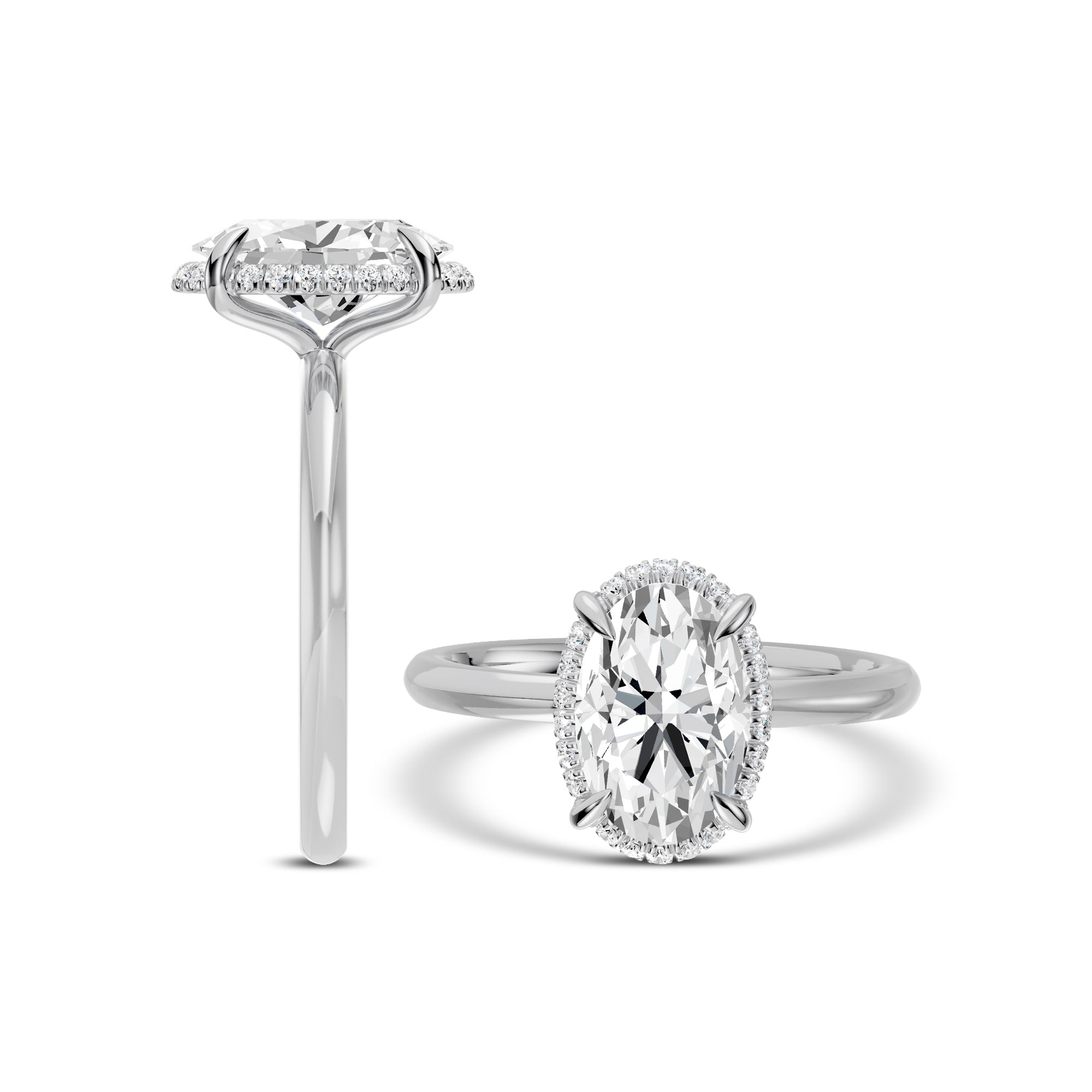 2.10 Ctw Classic Lab Grown Diamond Engagement Ring (2.00 Ctw Oval Center) With Hidden Halo EGL-004400413-2.03 F-G;VS2