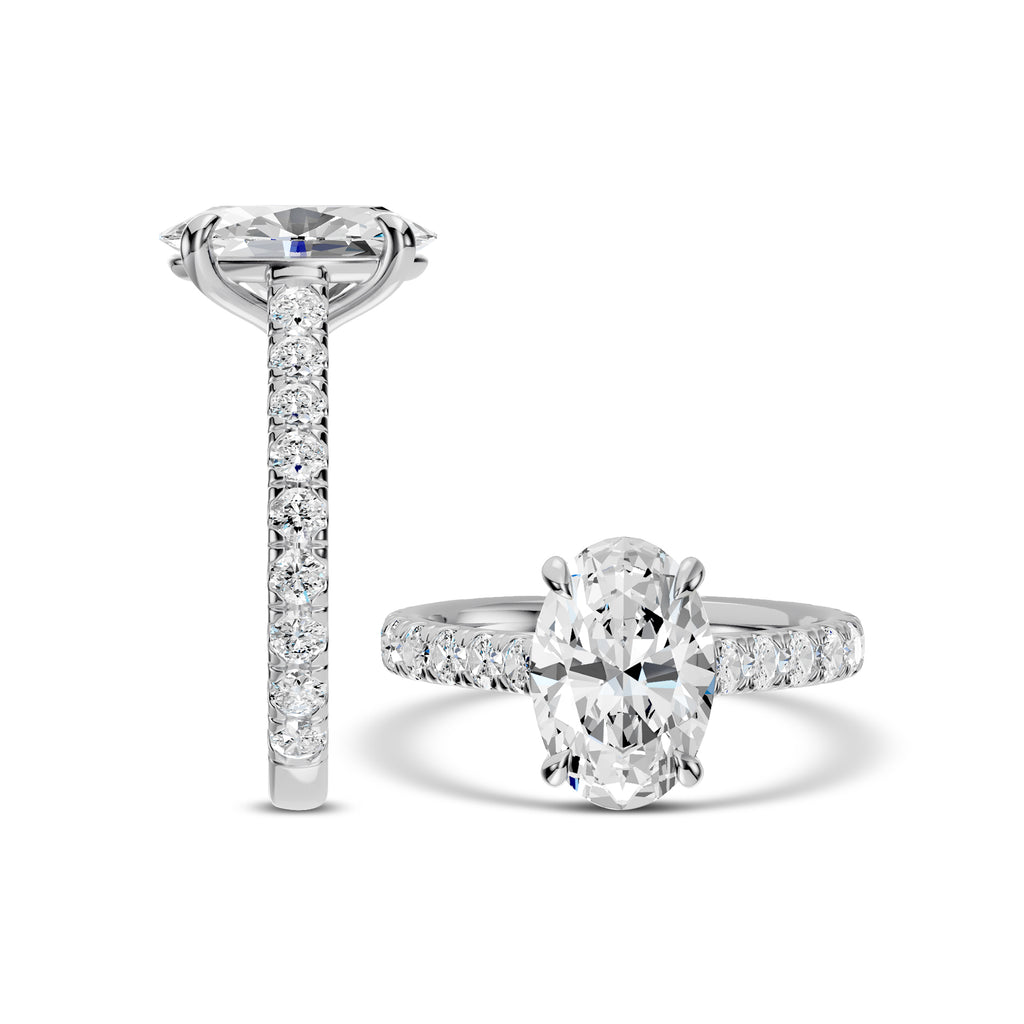 14KW 4.00 Ctw Classic Lab Grown Diamond Engagement Ring (3.00 Ctw Oval Center) IGI-780648046-3.00 F;VS2