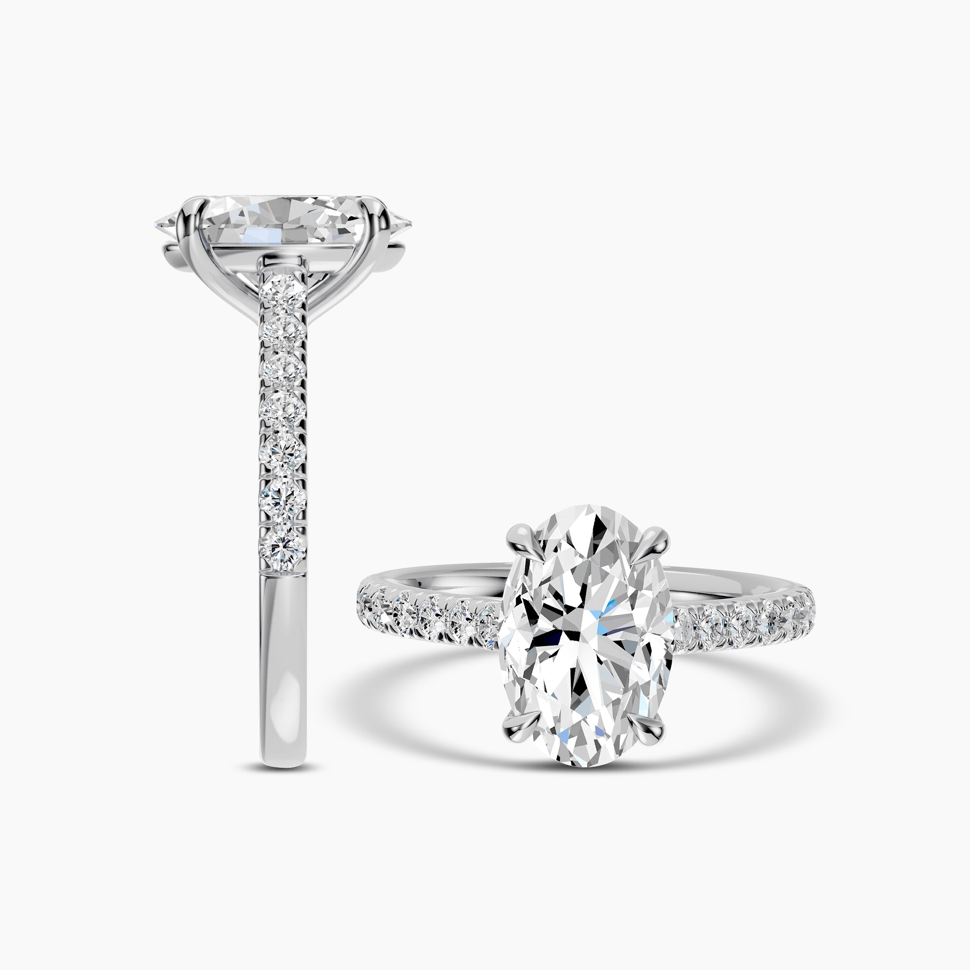 14KW 3.50 Ctw Classic Lab Grown Diamond Engagement Ring (3.00 Ctw Oval Center) IGI-774643868-3.05 E;VS1