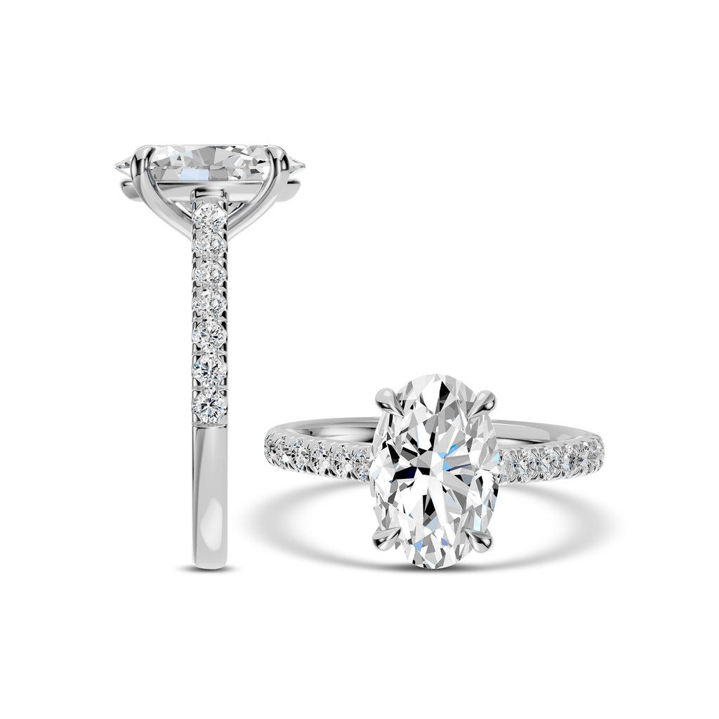 14KW 3.50 Ctw Classic Lab Grown Diamond Engagement Ring (3.00 Ctw Oval Center) IGI-774643868-3.05 E;VS1