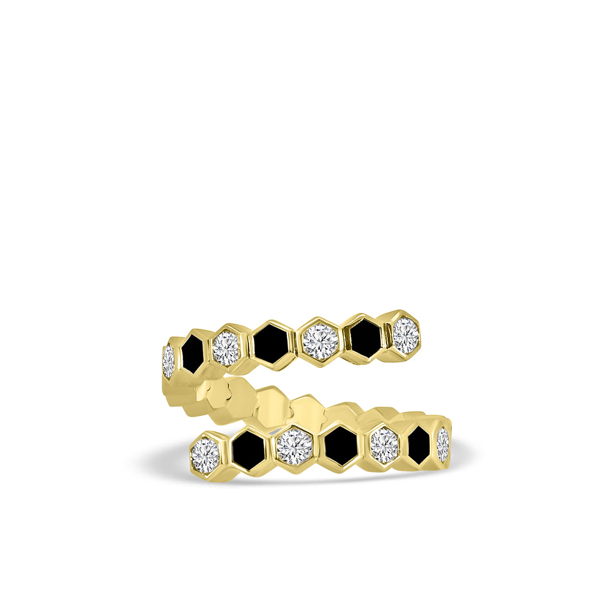 14KY Classic 4 Prong 1.00 Ctw Spring Wrap Diamond and Onyx Ring