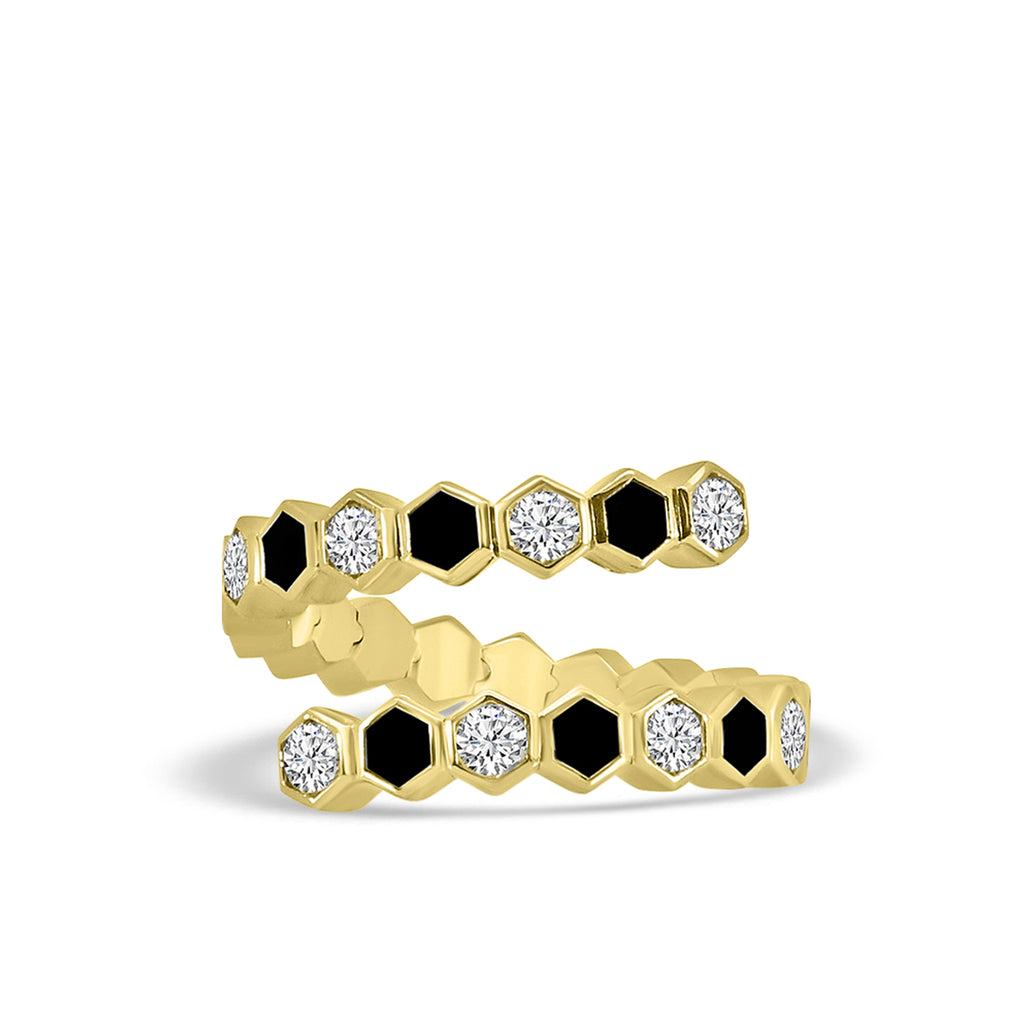 Classic 4 Prong 1.00 Ctw Spring Wrap Diamond and Onyx Ring