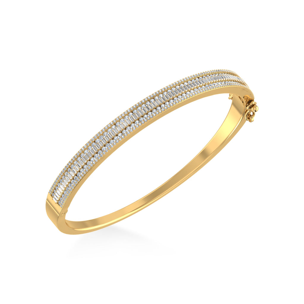 10K Yellow Gold Round Baguette Diamond Designer Bangle Bracelet 2 Cttw crafted in 14K gold with brilliant-cut diamonds