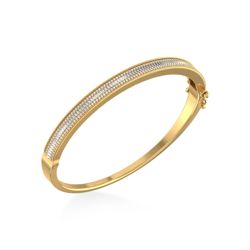 10K Yellow Gold Round Baguette Diamond Designer Bangle Bracelet 1-1/5 Cttw crafted in white gold with round brilliant diamonds
