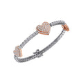 10K Rose White Two Tone Round Diamond Heart Designer 7 Inch Bracelet 1-7/8 Cttw crafted in 18K gold with natural diamonds
