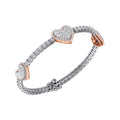 10K Rose White Two Tone Round Baguette Diamond Heart Designer 7 Inch Bracelet 1-3/8 Cttw crafted in 14K gold with round brilliant diamonds