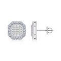 14K White Gold Round Baguette Diamond Designer Stud Earrings 7/8 Cttw