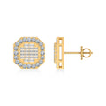 14K Yellow Gold Round Baguette Diamond Designer Stud Earrings 7/8 Cttw