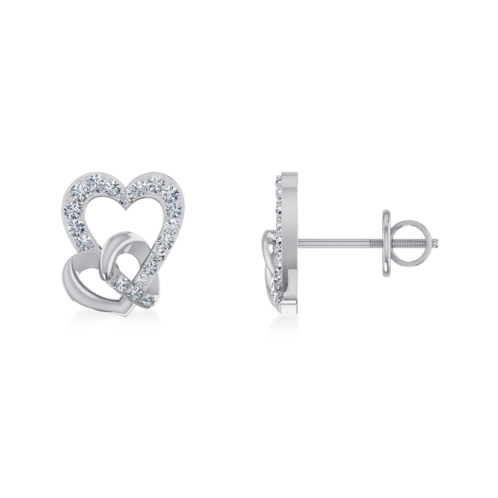 10K White Gold Double Heart Designer Earrings 1/5 Cttw crafted in 18K gold with round brilliant diamonds