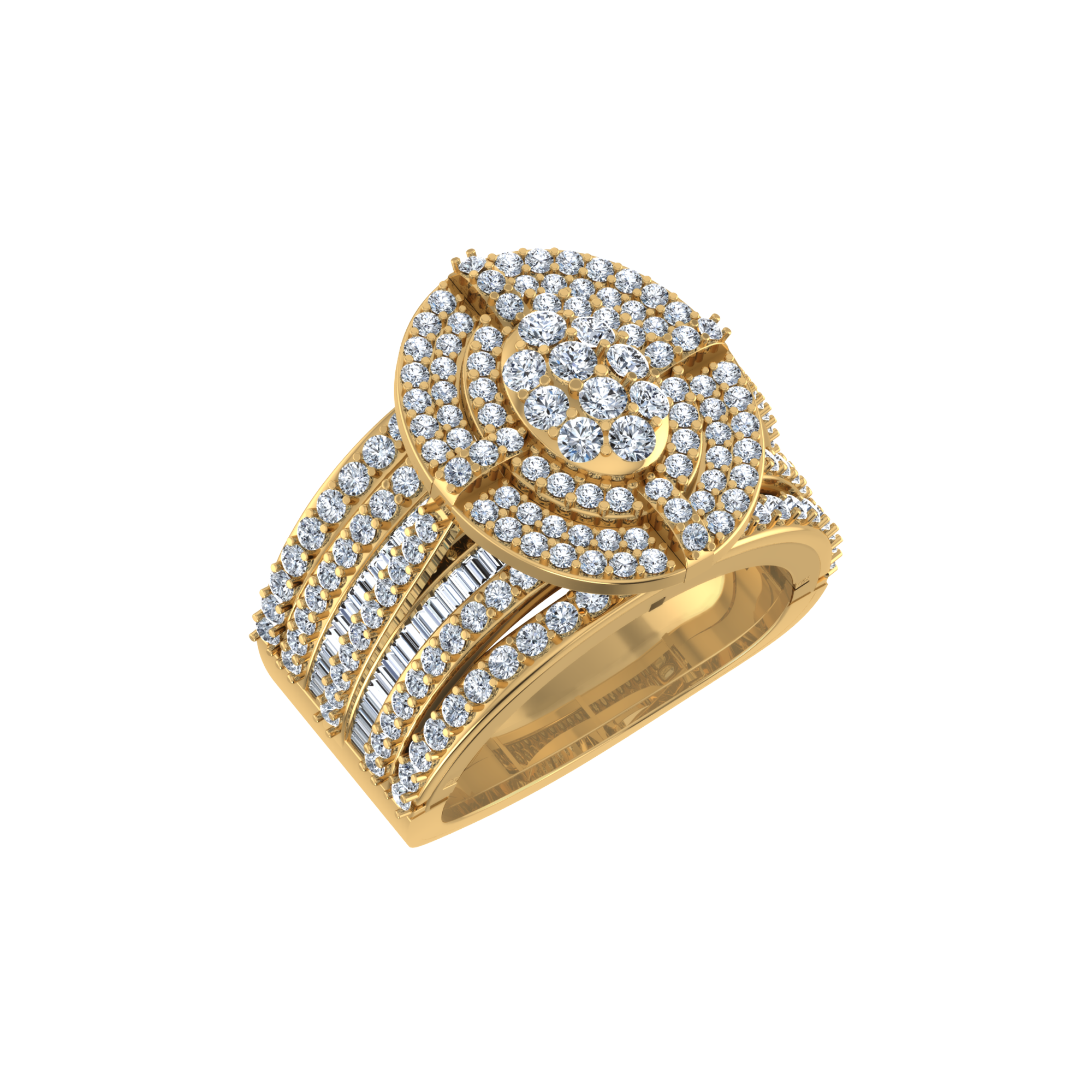 10K Yellow Gold Round Diamond Oval Shape Sz 7 Head Ladies Ring 2 Cttw
