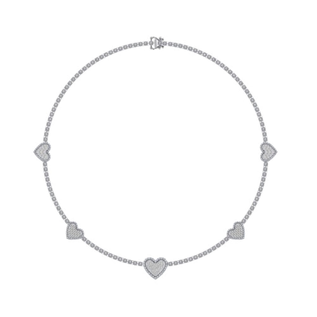 10K White Gold Round Baguette Diamond Heart Shape 18 Inch Necklace 4 Cttw