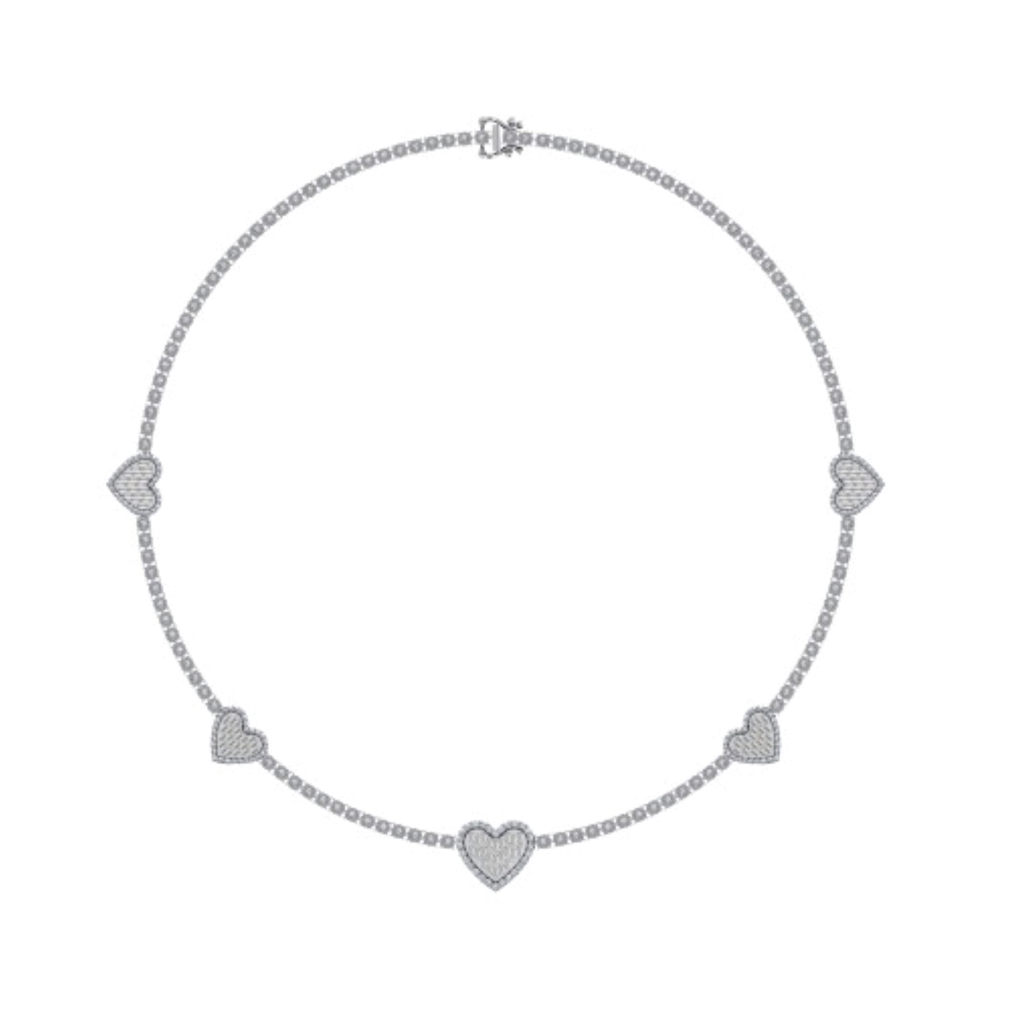 10K White Gold Round Baguette Diamond Heart Shape 18 Inch Necklace 4 Cttw
