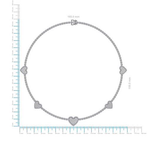10K White Gold Round Baguette Diamond Heart Shape 18 Inch Necklace 4 Cttw