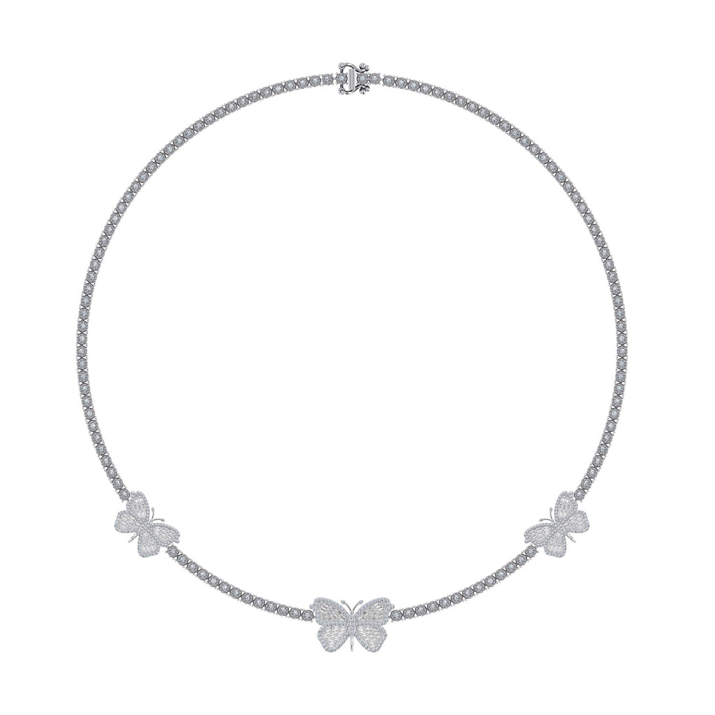 10K White Gold Round Baguette Diamond Butterfly Designer 18 Inch Necklace 1-7/8 Cttw crafted in yellow gold with round brilliant diamonds