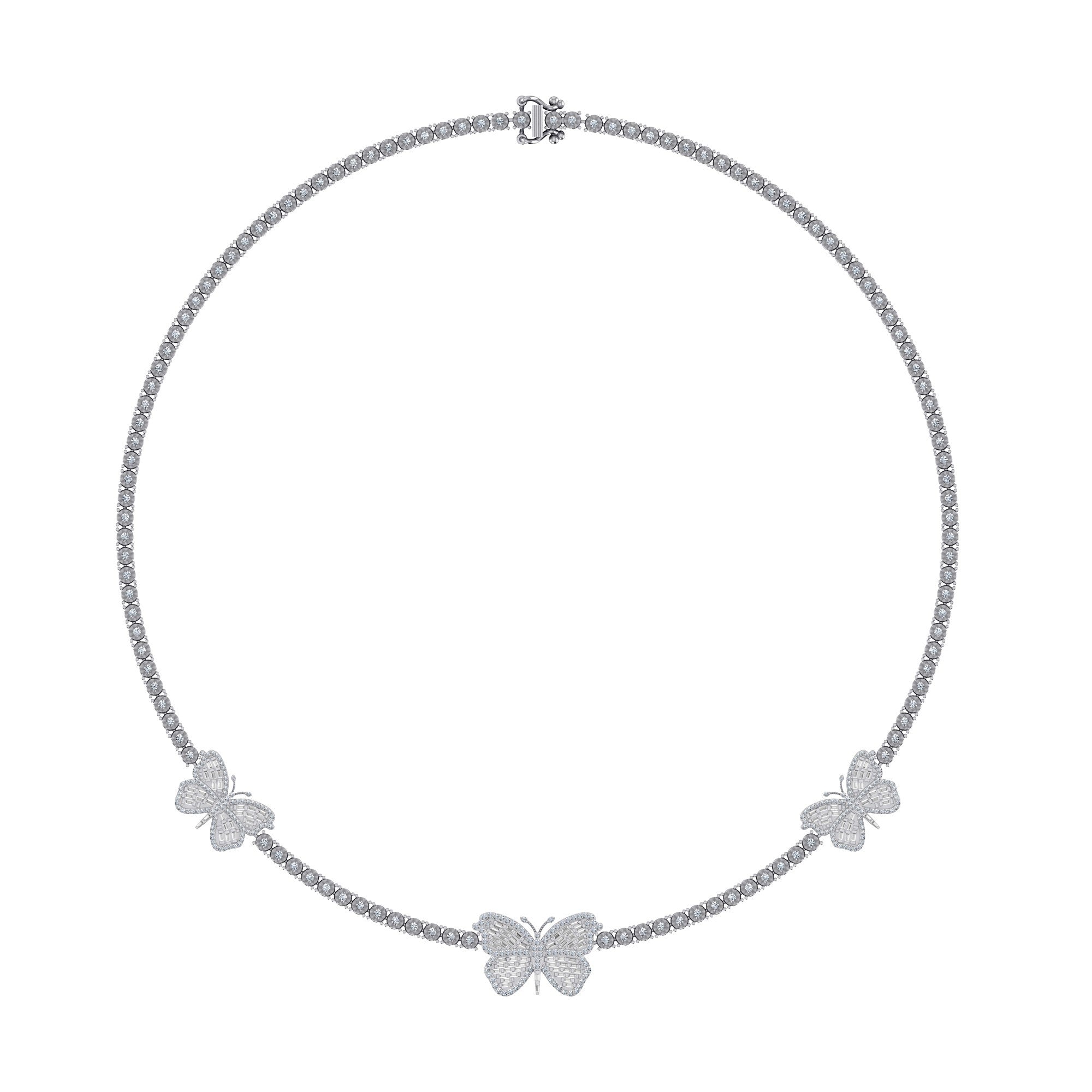 10K White Gold Round Baguette Diamond Butterfly Designer 18 Inch Necklace 1-7/8 Cttw crafted in yellow gold with round brilliant diamonds