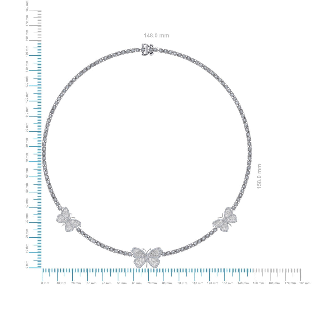 10K White Gold Round Baguette Diamond Butterfly Designer 18 Inch Necklace 1-7/8 Cttw