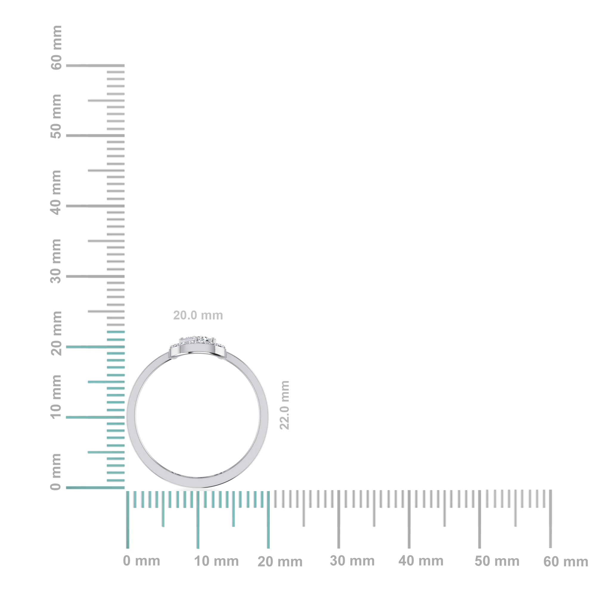 14K White Gold Round Baguette Diamond Womens Sz 7 Designer Ring 5/8 Cttw