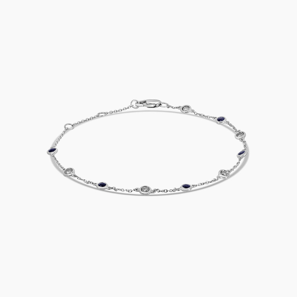 14KW 0.25 CTW Bezel Set Diamond and Sapphire Station Bracelet