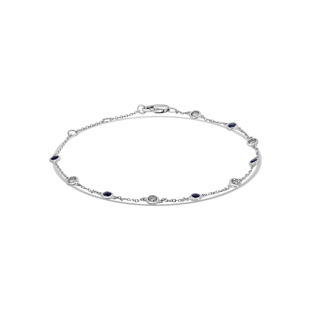 14KW 0.25 CTW Bezel Set Diamond and Sapphire Station Bracelet
