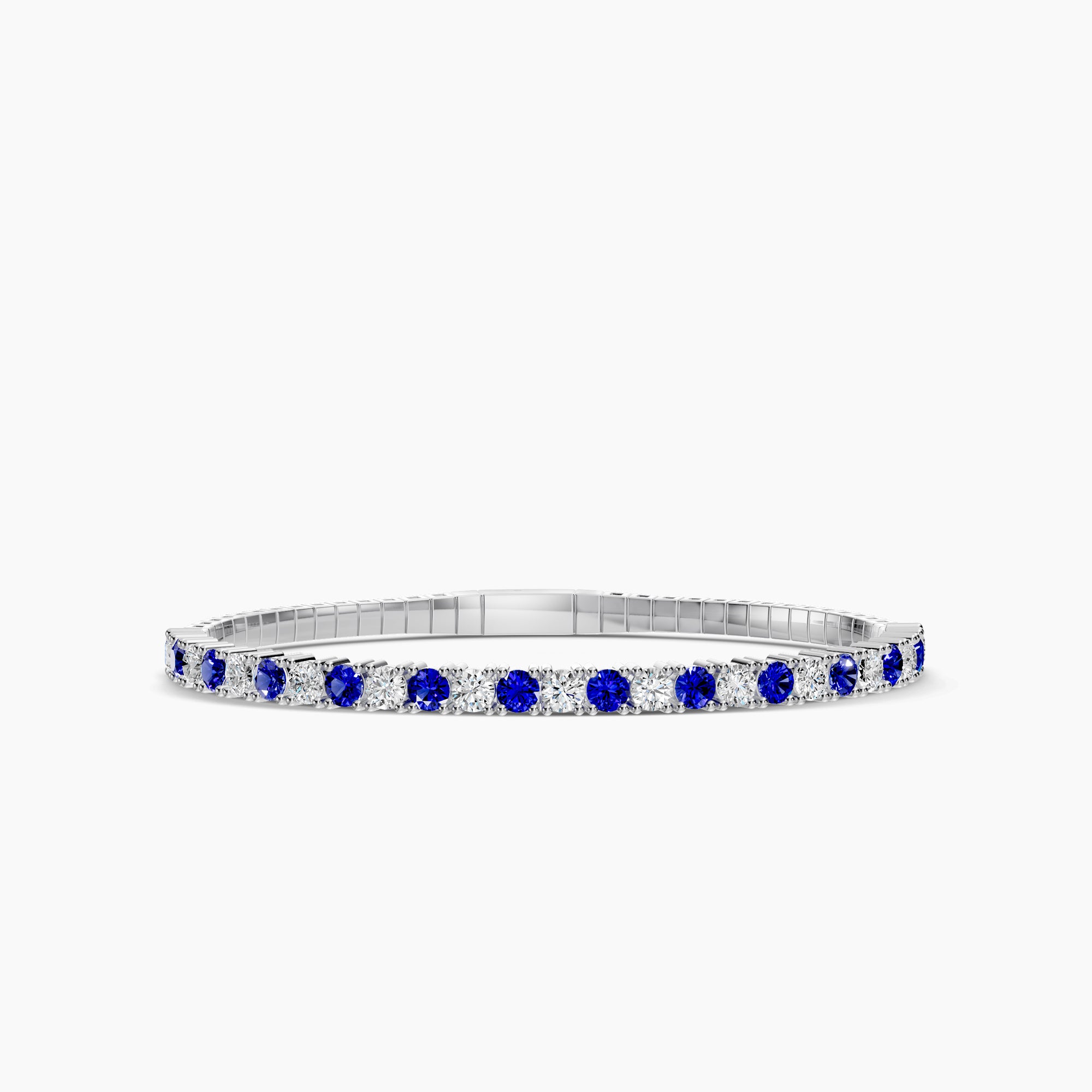 14KW Classic 4 Prong 2.63 Ctw Flex Diamond Bangle Bracelet with Alt round Sapphire