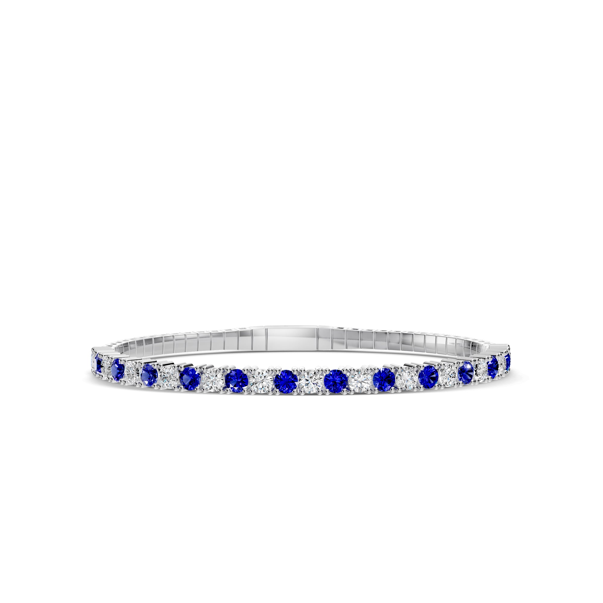 14KW Classic 4 Prong 2.63 Ctw Flex Diamond Bangle Bracelet with Alt round Sapphire