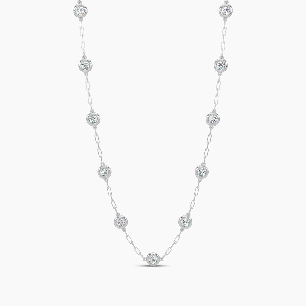 Classic 2.20 Ctw Diamond Station Paper Clip Necklace with 11 Stones
