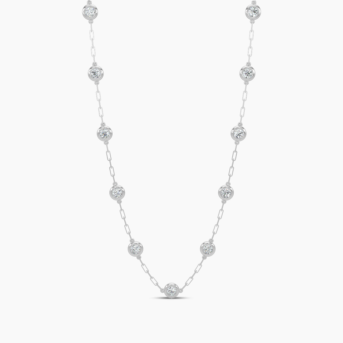 Classic 2.20 Ctw Diamond Station Paper Clip Necklace with 11 Stones