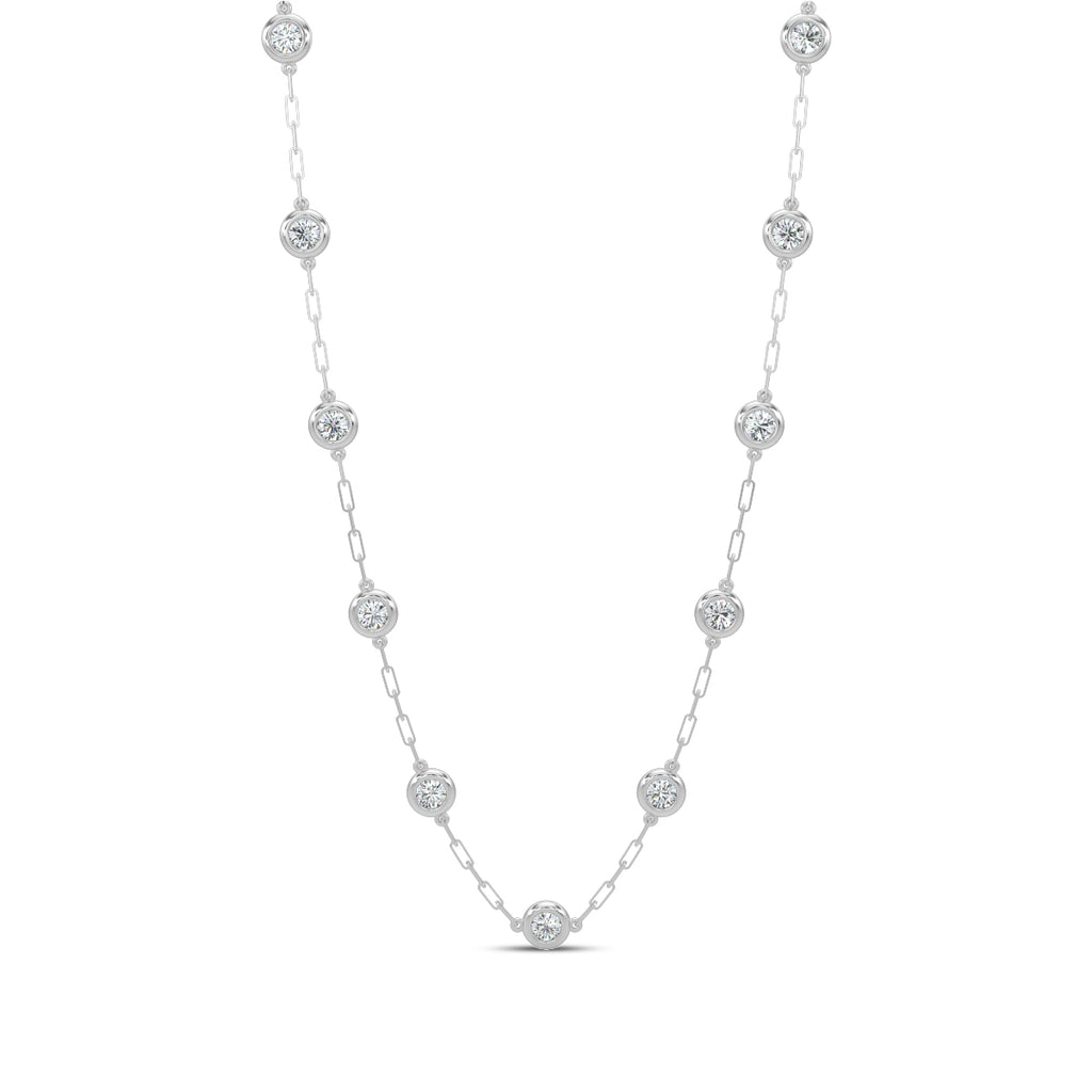 Classic 2.20 Ctw Diamond Station Paper Clip Necklace with 11 Stones