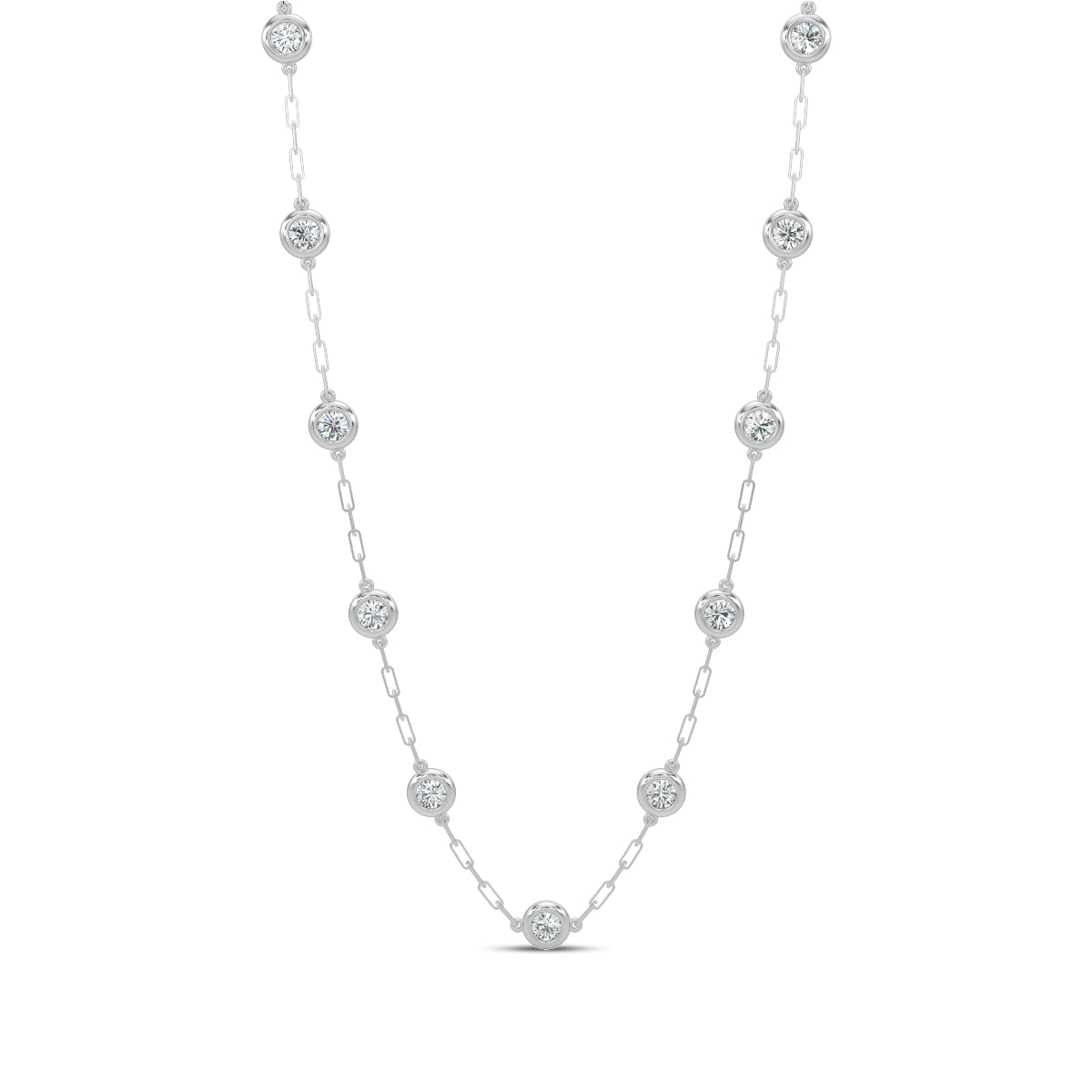 Classic 2.20 Ctw Diamond Station Paper Clip Necklace with 11 Stones