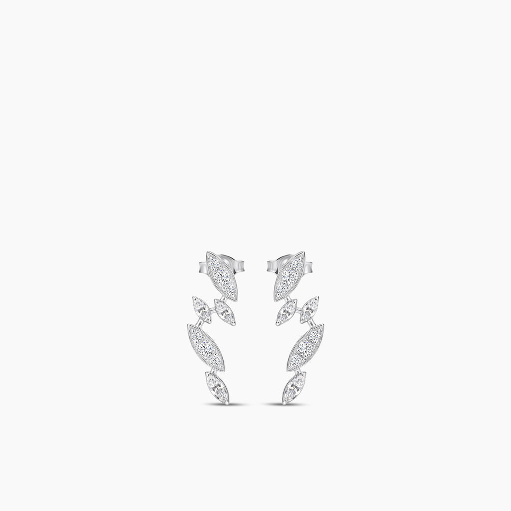 18KW 1.032 CTW DIAMOND VINES EARRINGS (10RD-0.35,2RD-0.21,6MQ-0.47)