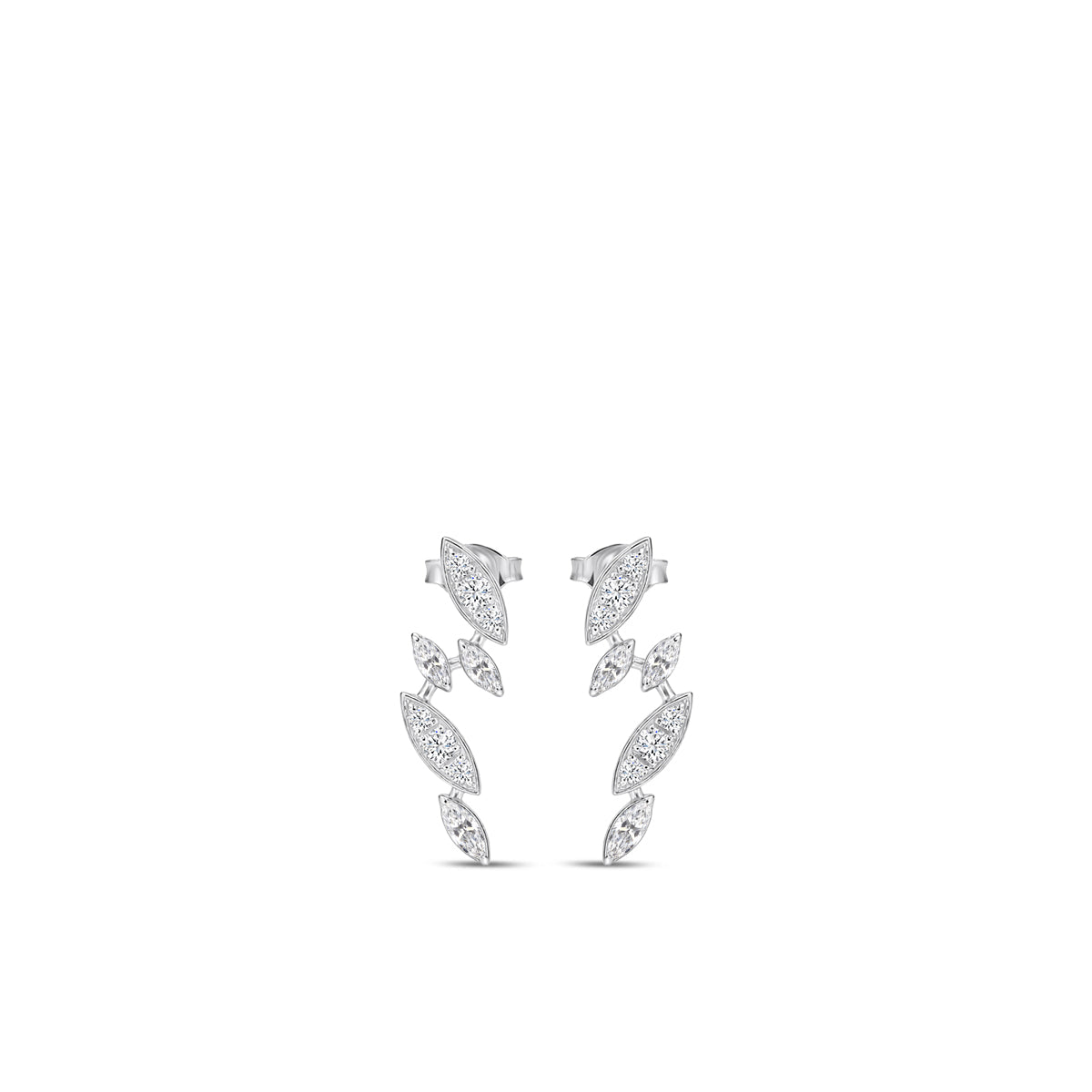 18KW 1.032 CTW DIAMOND VINES EARRINGS (10RD-0.35,2RD-0.21,6MQ-0.47)