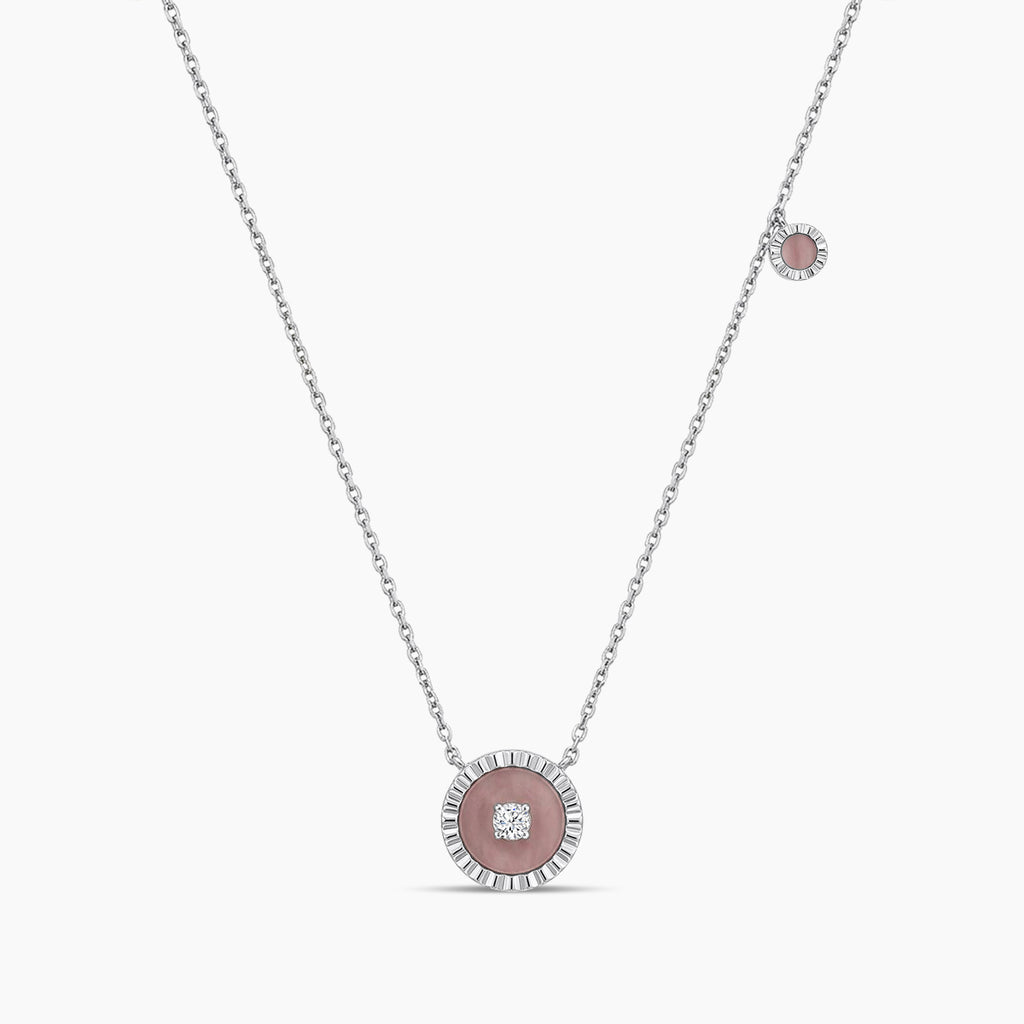 18KW 0.14 CTW DIAMOND COCO NECKLACE WITH PINK QUARTIZITE (1RD-0.14,PQ-01.05,PQ-1.00)