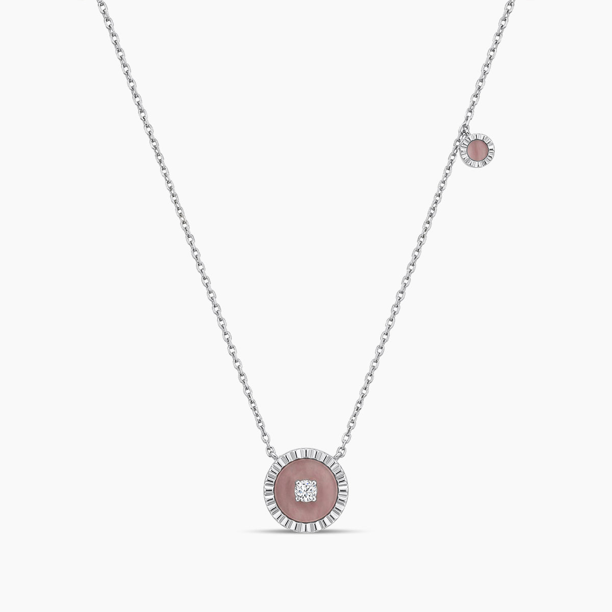 18KW 0.14 CTW DIAMOND COCO NECKLACE WITH PINK QUARTIZITE (1RD-0.14,PQ-01.05,PQ-1.00)