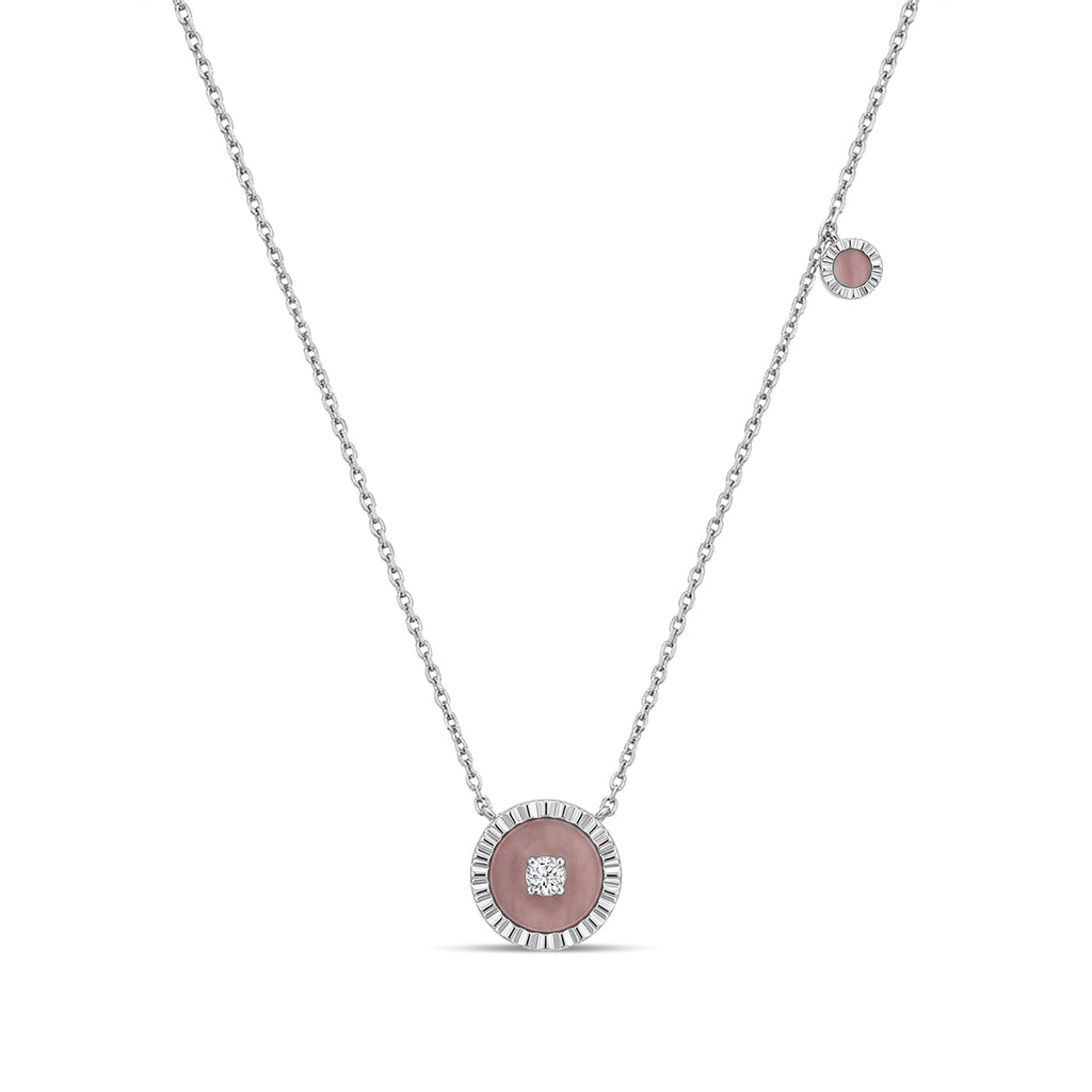 18KW 0.14 CTW DIAMOND COCO NECKLACE WITH PINK QUARTIZITE (1RD-0.14,PQ-01.05,PQ-1.00)