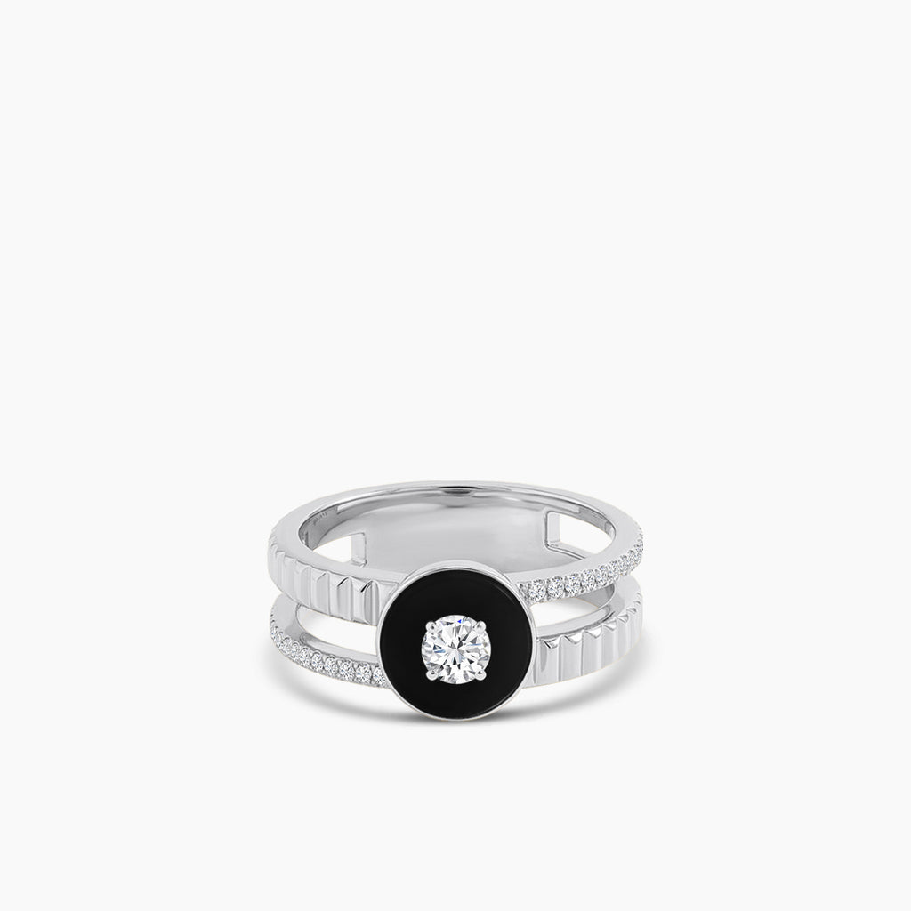 18KW 0.13 CTW DIAMOND COCO RING WITH BLACK ONYX