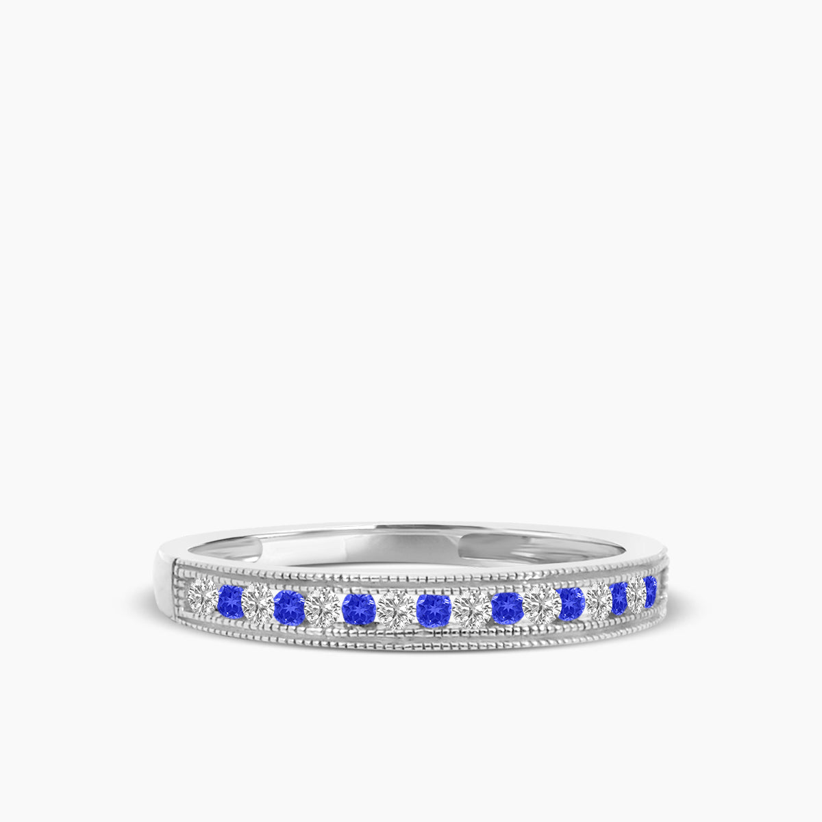 0.13 Ctw Diamond Band in Milgrain with Alt Sapphire