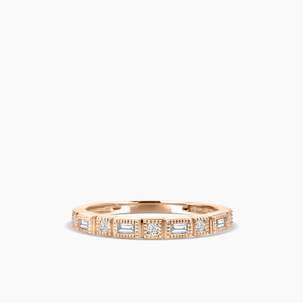 10KR 0.21 Ctw Squared and Baguette Bezel with Milgrain Diamond Band