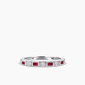 10KW 0.07 Ctw Squared and Baguette Bezel with Miligrain Diamond Band with Alt Ruby