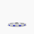 10KW 0.07 Ctw Squared and Baguette Bezel with Miligrain Diamond Band with Alt Sapphire